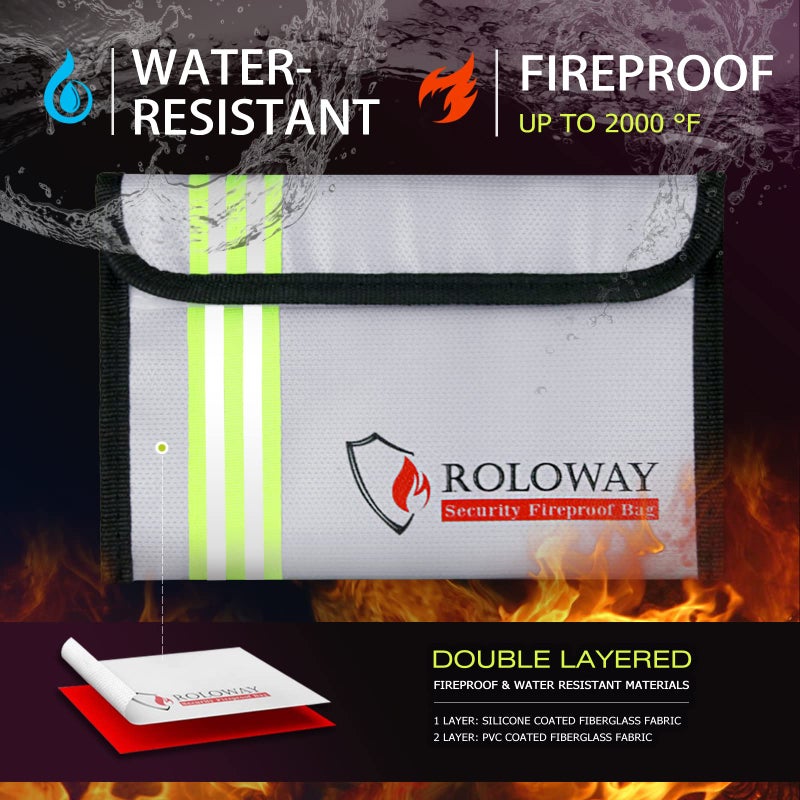 ROLOWAY Small Fireproof Bag (5 x 8 inches) with Reflective Strip  Non-Itchy Fireproof Money Bag  Fireproof Wallet Bag  Cash Fireproof Bag Set for Valuables - Passport  Currency & Keys (2-Pack Silver) - Image 4